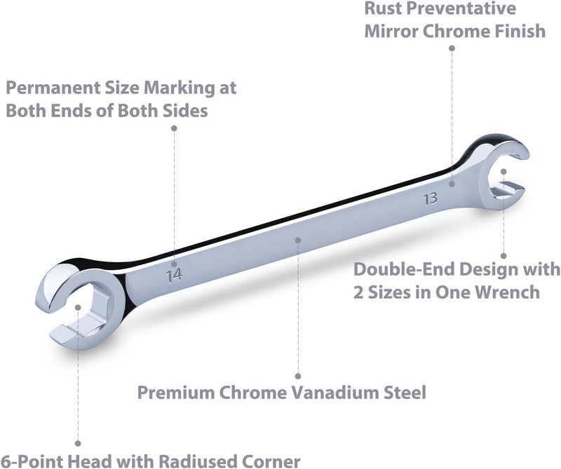 EFFICERE 6-Piece Double-End Metric Flare Nut Wrench Set with Rack, Size 9, 10, 11, 12, 13, 14, 15, 16, 17, 18, 19, 21mm | Cr-V Steel, 6-Point Head, Best Line Wrench for Fuel, Brake, Air Conditioning - Image 4